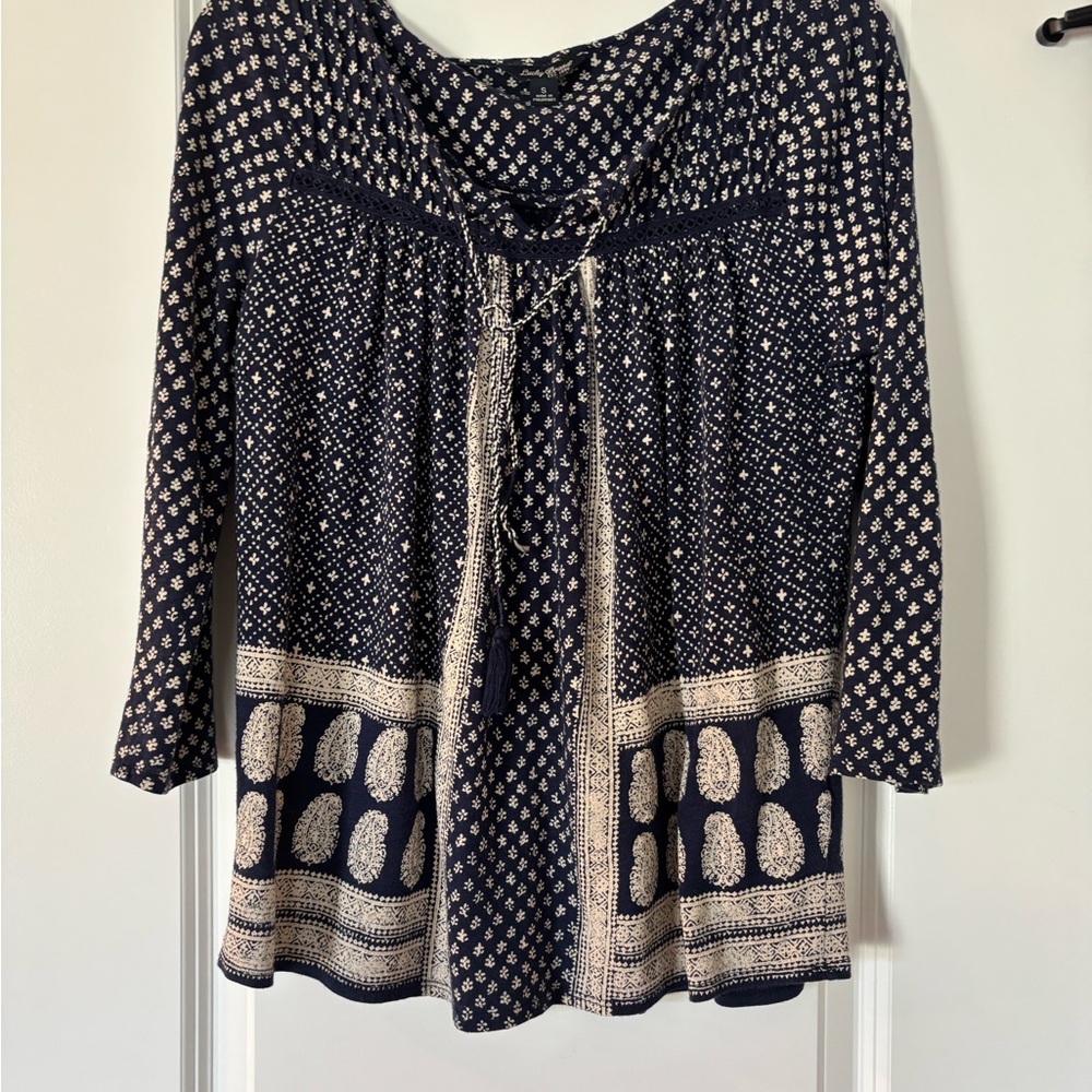 Lucky Brand Black and White Relaxed Tie Front Tunic Bohemian